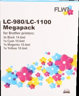 FLWR - Cartridges / Brother LC980/1100 Megapack / zwart en kleur / Geschikt voor Brother