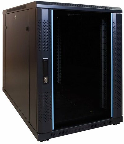 15U mini serverkast met glazen deur 600x1000x860mm (BxDxH)