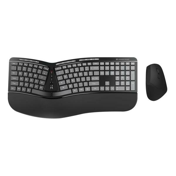 Conceptronic ORAZIO02US ERGO Wireless Ergonomic Keyboard &amp; Mouse Kit, QWERTY, Full-size, RF Wireless