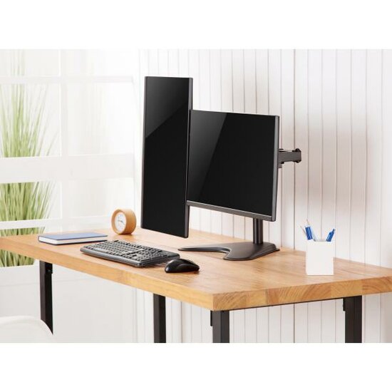 Equip 650123 Economy Dual Monitor Tabletop Stand, 17&quot;-32&quot;, 16 kg, 75 x 75 mm, 100 x 100 mm, Black