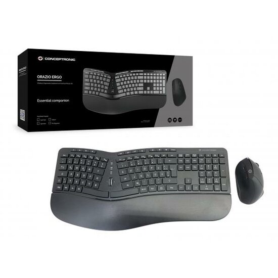 Conceptronic ORAZIO02DE ORAZIO ERGO Wireless Ergonomic Keyboard &amp; Mouse Kit, QWERTZ, RF Wireless