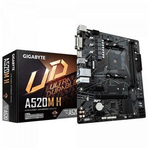 Gigabyte A520M H, mATX, AMD AM4, A520, Ryzen 3rd Gen, 64GB, 2x DIMM DDR4 5000 Mhz, USB3.2, M.2