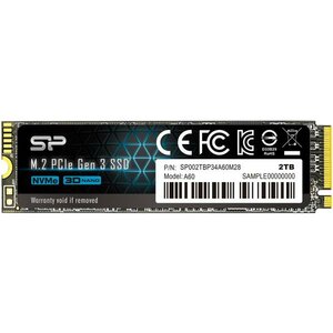 Silicon Power SP002TBP34A60M28 Ace A60 SSD, 2 TB, PCIe Gen3x4, NVMe 1.3, SLC, 2200/ 1600 MB/s, HMB